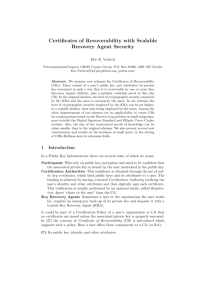 Certificates of Recoverability with Scalable Recovery Agent Security
