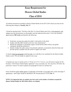 Essay Requirement for Honors Global Studies Class of 2016
