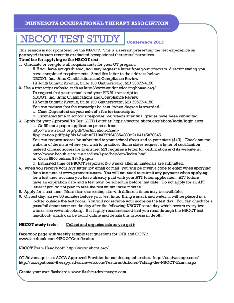 nbcot test study Minnesota Occupational Therapy Association