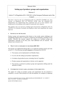 Setting up of producer groups and organisations