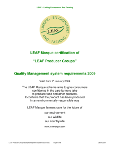 LEAF Marque certification of “LEAF Producer Groups” Quality