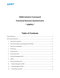 HANA Solution Framework Functional Business Questionnaire