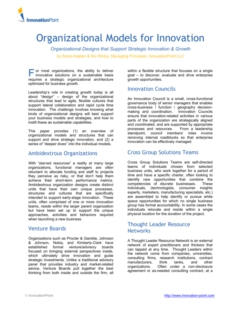 Organizational Models for Innovation