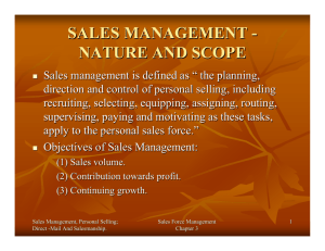 SALES MANAGEMENT - NATURE AND SCOPE