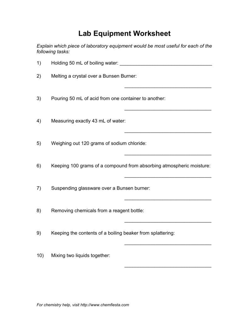 Lab Equipment Worksheet With Lab Safety Worksheet Pdf