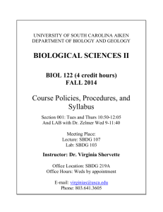 BIOL 122 Biological Science II - University of South Carolina Aiken
