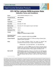 15Yr NC3m Lehman NON-Inversion Note Indicative Terms and