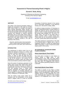 Assessment of Thermal Generating Plants in Nigeria.