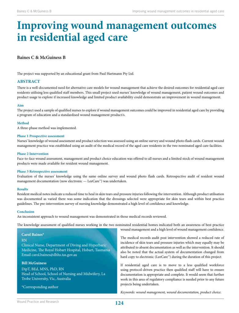 Improving Wound Management Outcomes In Residential Aged Care