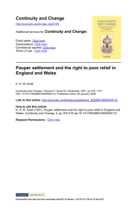 Continuity and Change Pauper settlement and the right to poor relief