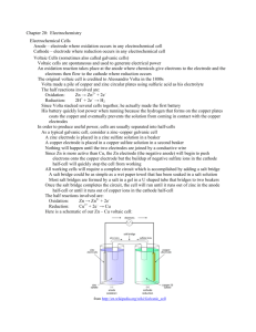 Chapter 20: Electrochemistry Electrochemical Cells Anode