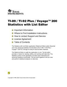 TI-89 / TI-92 Plus / Voyage™ 200 Statistics with List Editor