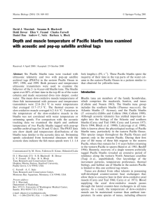 Depth and muscle temperature of Paci®c blue®n tuna examined