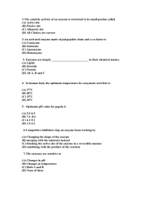 Q:1: The catalytic activity of an enzyme is restricted to its small