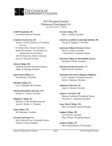 2015 Presidents Institute Preliminary Participants List