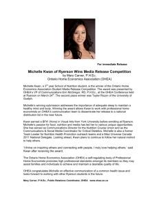 Michelle Kwan of Ryerson Wins Media Release Competition