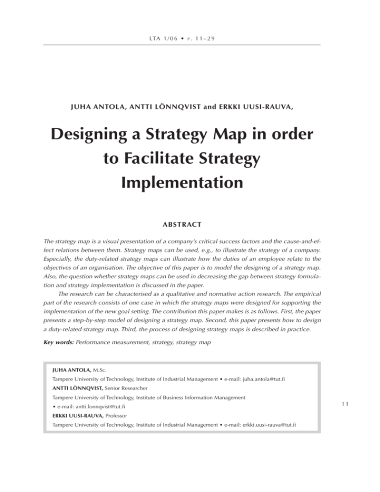 Designing a strategy Map in order to Facilitate strategy
