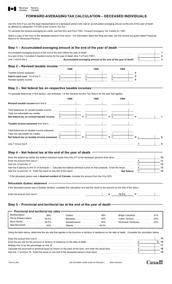 forwardaveraging tax calculation deceased