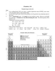 Practice Exam I - Chem 110 Sections 3 & 4