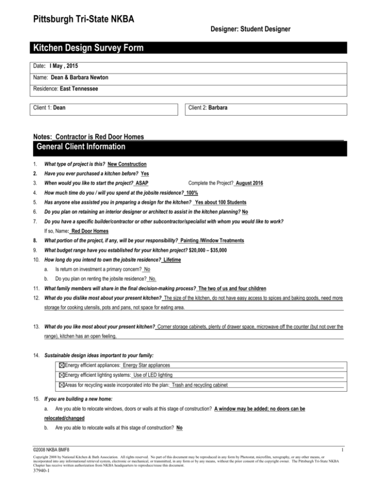 Kitchen Design Survey Form