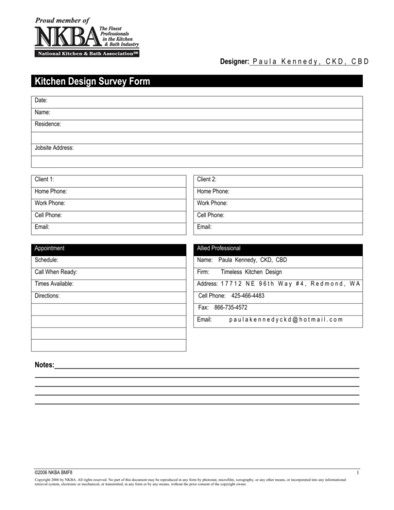Kitchen Design Survey Form