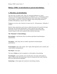 Biology 1290B: An introduction to general microbiology. 1. Microbes