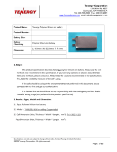 Tenergy Corporation 1. Scope: 2. Product Type, Model and Dimension