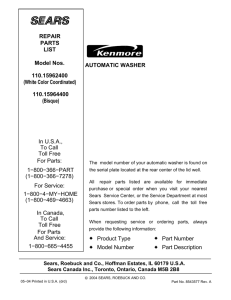 AUTOMATIC WASHER REPAIR PARTS LIST Product Type Model