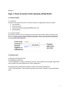 Topic 1: Basic Economic Order Quantity (EOQ) Model