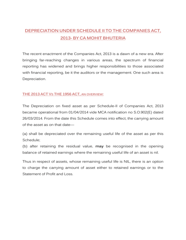 DEPRECIATION UNDER SCHEDULE II TO THE COMPANIES ACT
