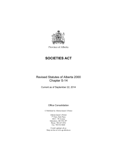 Societies Act - Alberta Queen's Printer