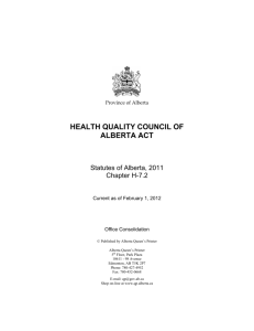 HEALTH QUALITY COUNCIL OF ALBERTA ACT