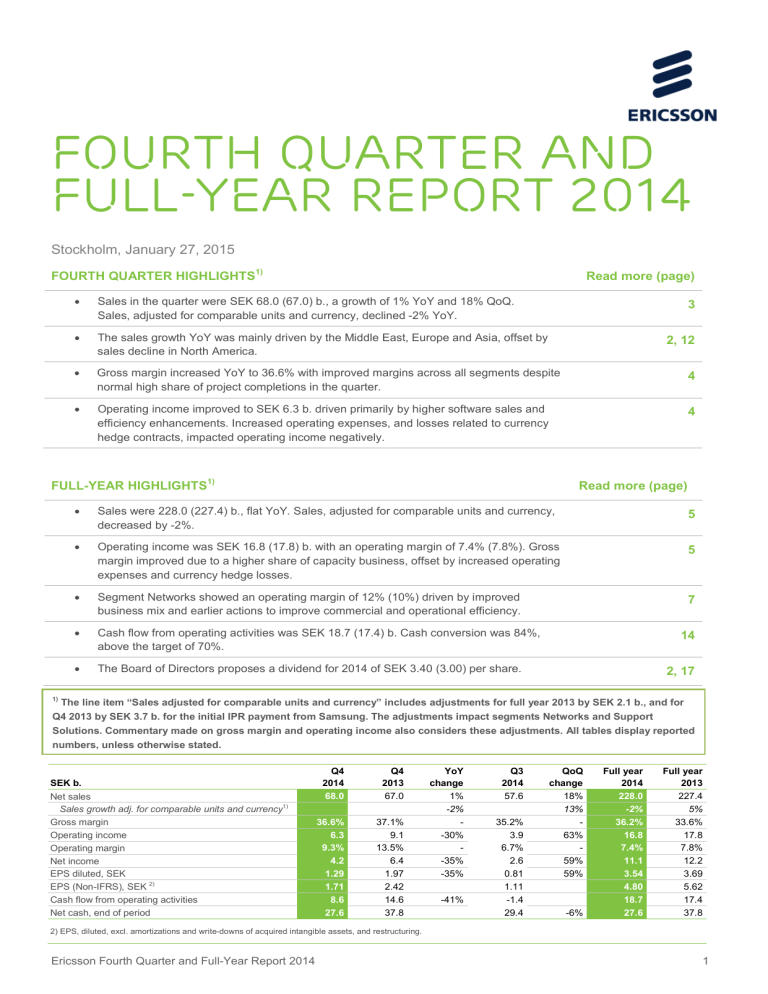 Fourth quarter and fullyear report 2014
