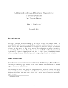 Additional Notes and Solution Manual For: Thermodynamics by