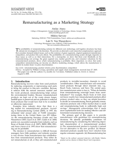 Remanufacturing as a Marketing Strategy