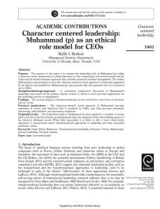 Character centered leadership: Muhammad (p) as an ethical role