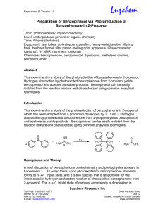 Preparation of Benzopinacol via Photoreduction of Benzophenone
