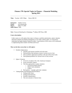 FIN 370 – Special Topics: Financial Modeling