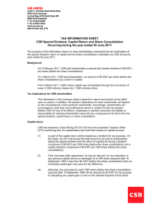 TAX INFORMATION SHEET CSR Special Dividend, Capital Return