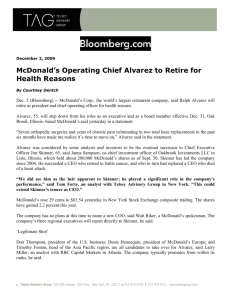 McDonald's Operating Chief Alvarez to Retire for Health Reasons