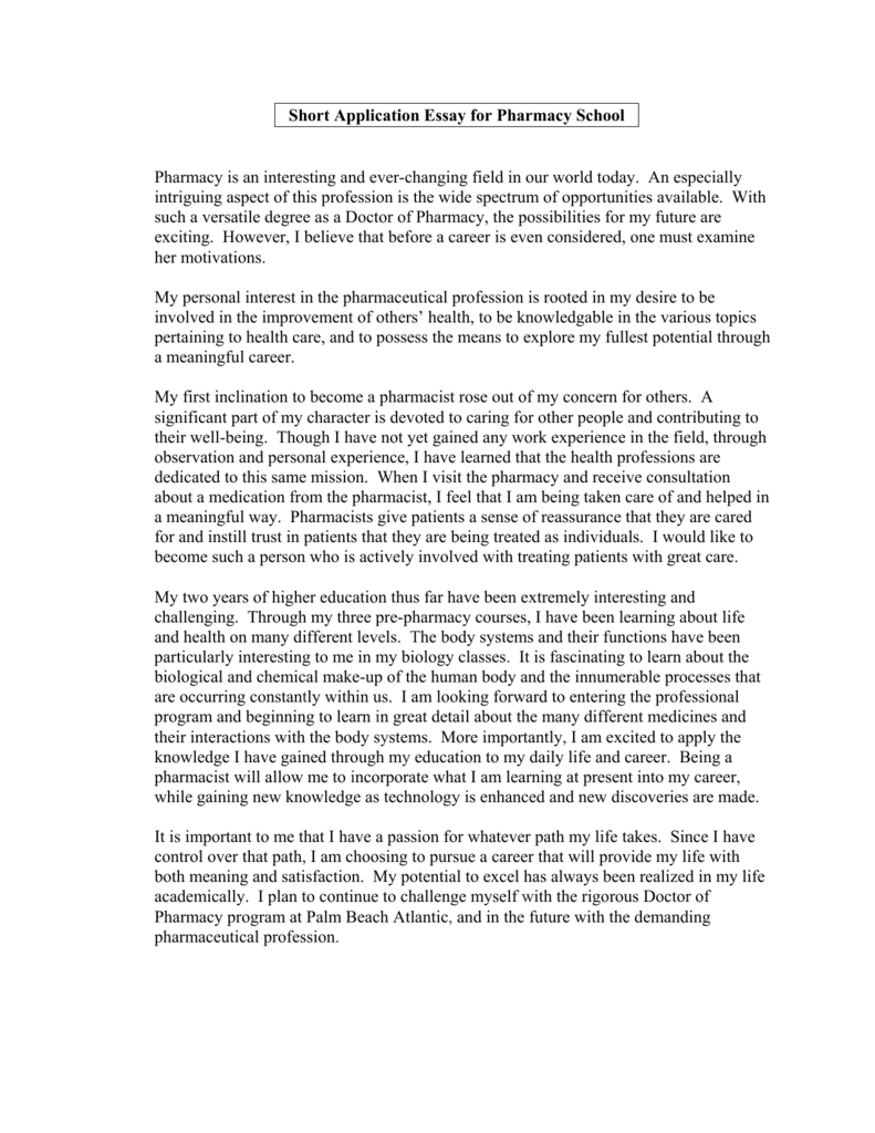 personal essay for pharmacy school