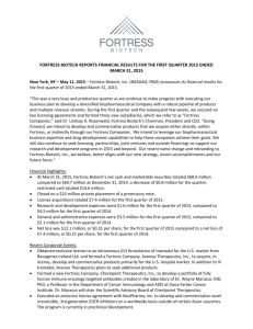 Fortress Biotech Reports Financial Results For the First Quarter