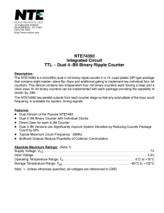 NTE74393 Integrated Circuit TTL − Dual 4−Bit Binary Ripple Counter