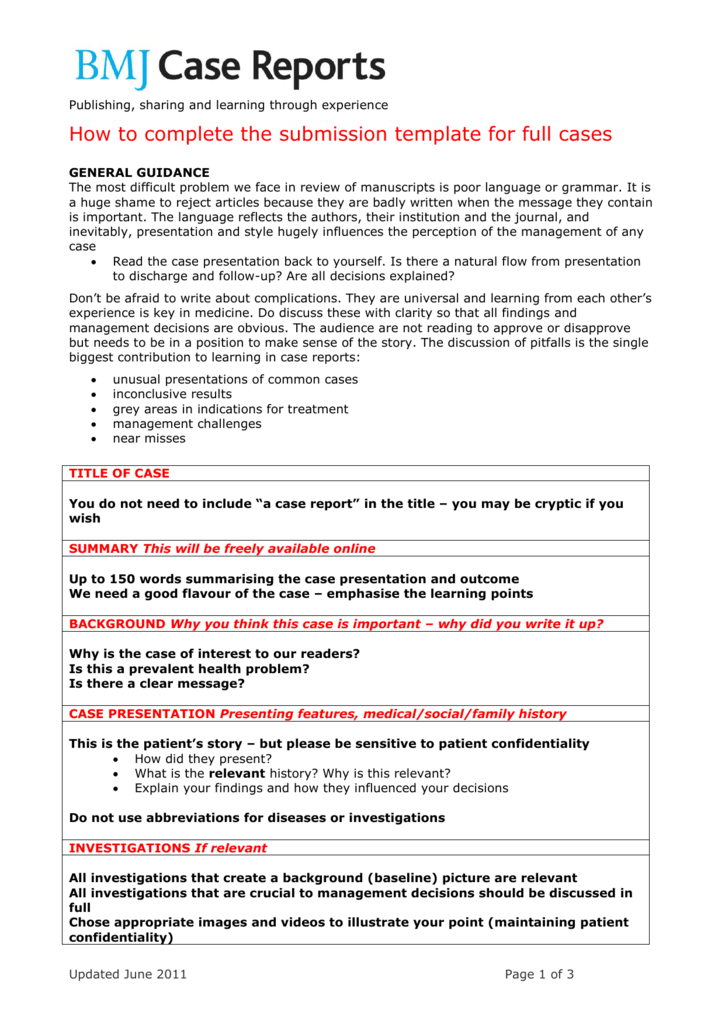 Template for BMJ Cases