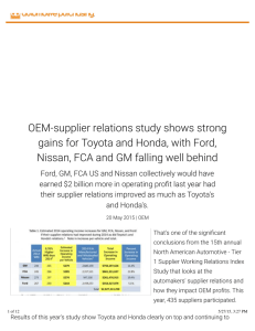 OEM-supplier relations study shows strong gains for Toyota and