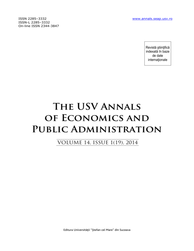 Usvaepa Vol 14 Issue 1 19 Facultatea De Stiinte Economice