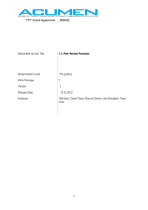 FP7 Grant Agreement 266632 Deliverable No and Title 1.3. Peer
