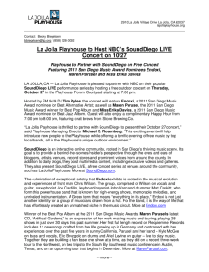 La Jolla Playhouse to Host NBC's SoundDiego LIVE Concert on 10/27