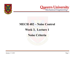 MECH 482 – Noise Control Week 3, Lecture 1 Noise Criteria