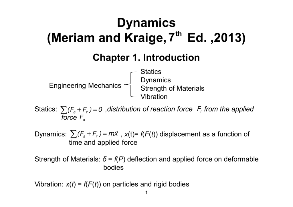 Dynamics (Meriam and Kraige, Ed. ,2013)